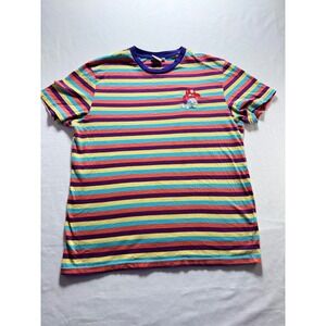 The Smurfs‎ Mens Medium Multi Color Striped Mushroom Embroidered T-Shirt 80s Tee